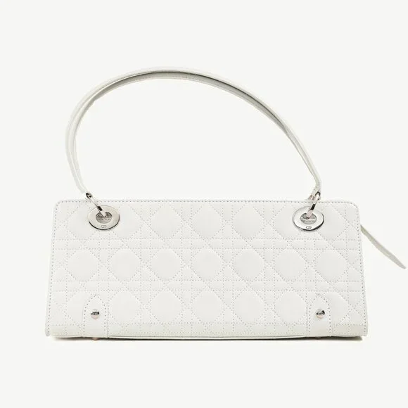 Christian Dior Lady Dior East-West White Leather Double Handle Bag - Picture 4 of 14